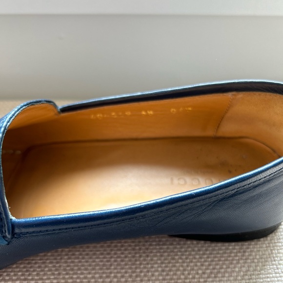 Gucci Woman’s Malaga Kid Leather Jordaan Loafers in Blue Agata Size 38/ US 8 - Picture 7 of 12